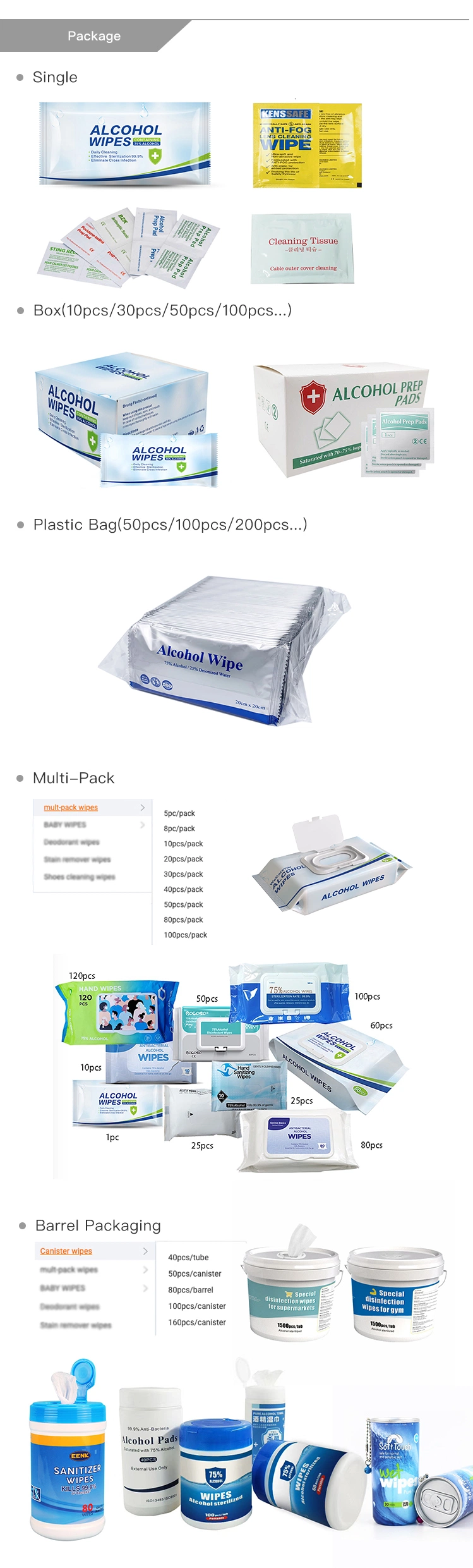 Ce/ISO/FDA Approved Sterile 75% Isopropyl Alcohol Prep Pad Alcohol Wipes, 99.9% Germ Killing