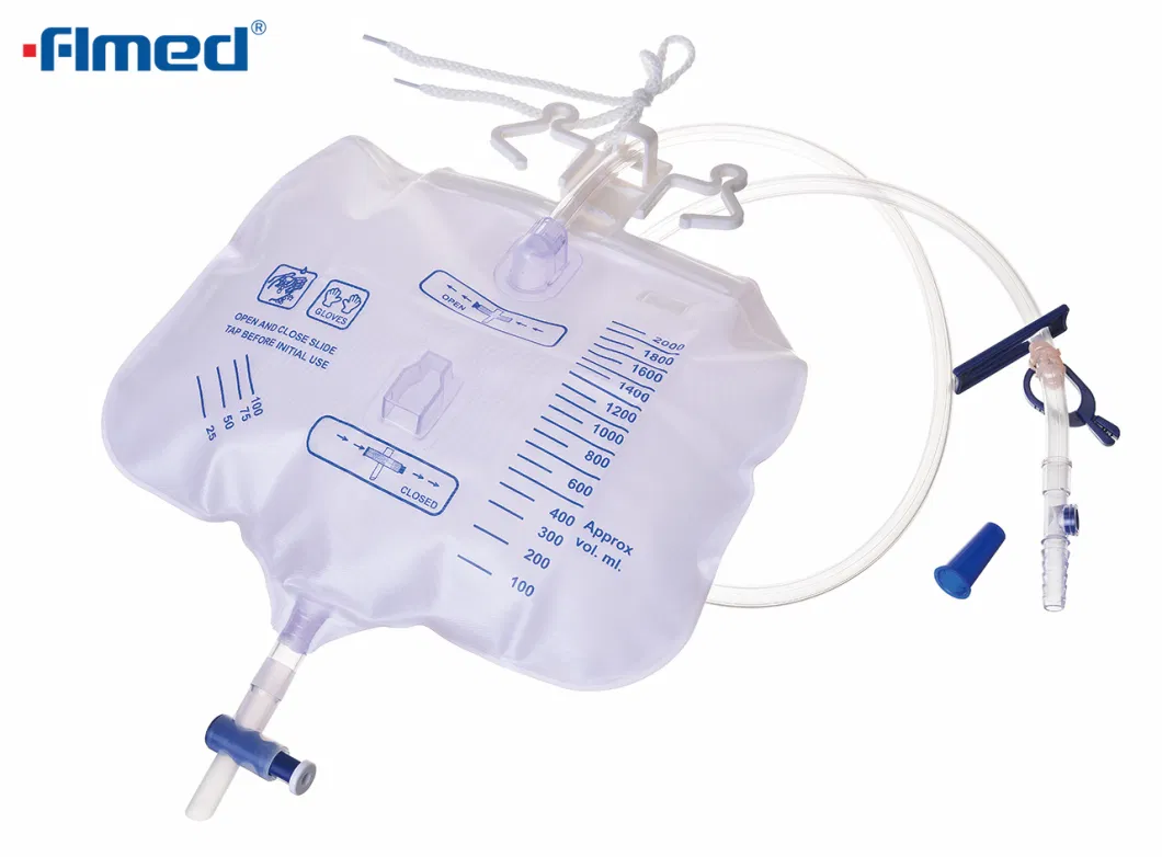 Disposable Urine Bag 2000ml Economic Urine Bag with T-Valve Pull-Push Valve Tube